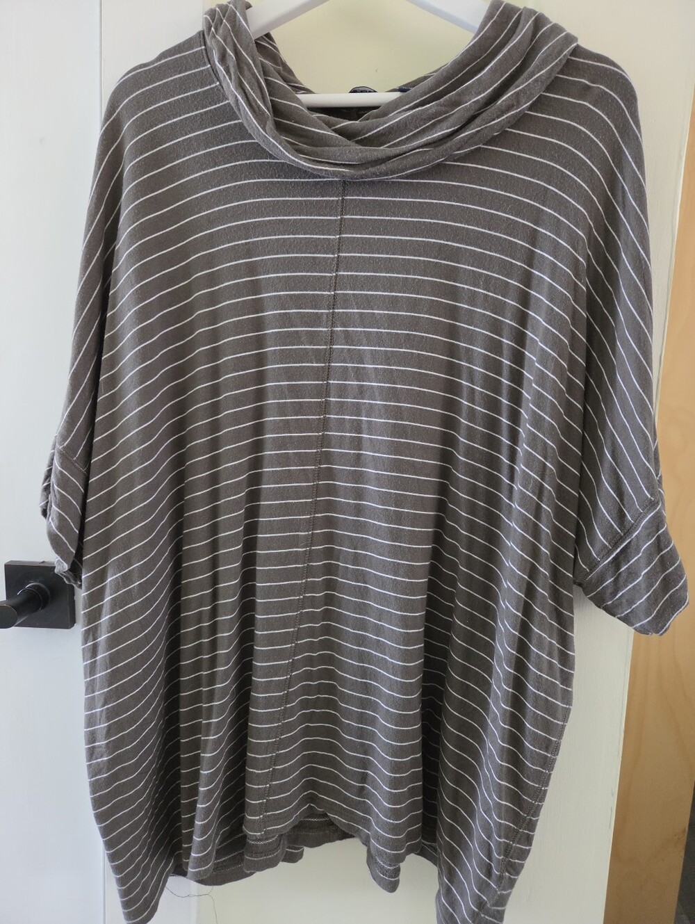 Lands' End Taupe & White Striped Cowl Neck Tunic